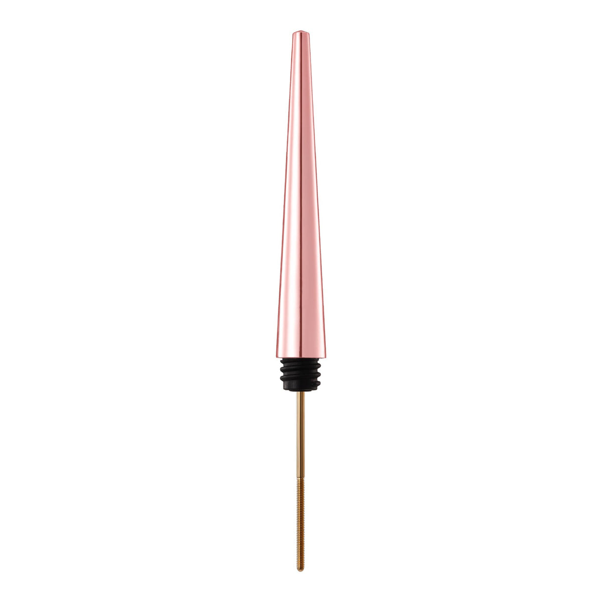 Rose gold makeup brush with black bristle tip on a white background  AgelessBeauty3000.com  NEOGEN DERMALOGY  |  Extra Slim Metal Maxicara BLACK