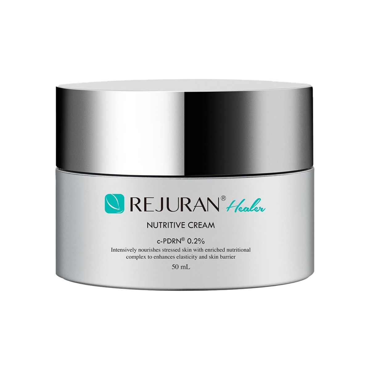 AgelessBeauty3000.com  Rejuvenating cream jar with silver lid and white body on a white background