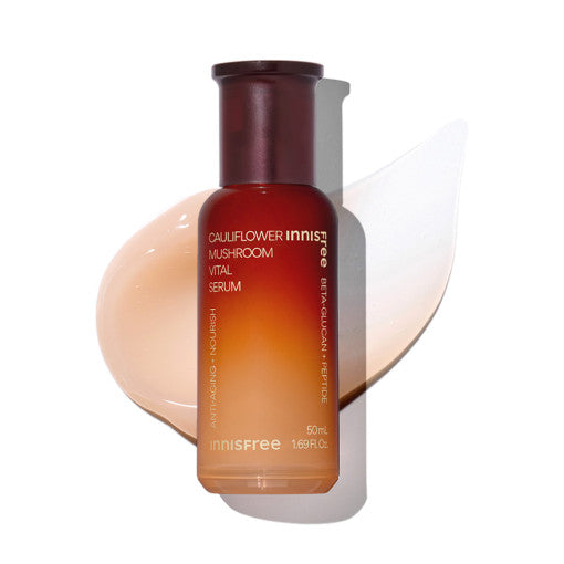 AgelessBeauty3000.com  Innisfree  | Cauliflower Mushroom Vital Serum     Inni sfree Cauliflower Mushroom Vital Serum bottle on a white background