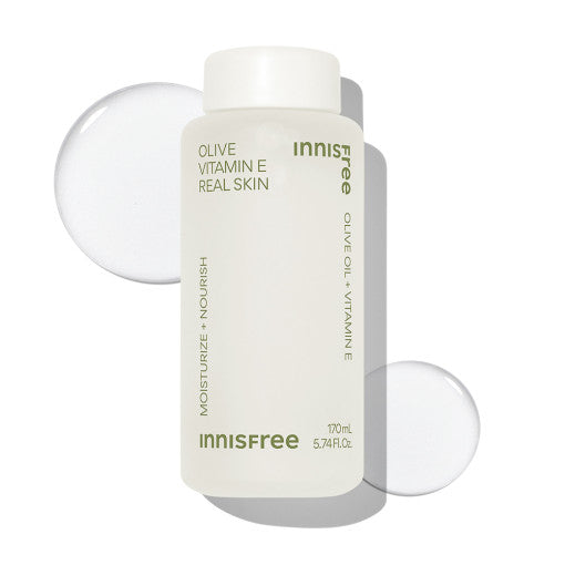 ThatKBeautyShop.com  innisfree | Olive Vitamin E Real Skin  Innisfree olive vitamin E real skin moisturizer bottle on a white background