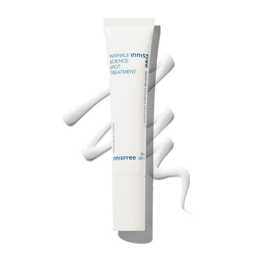 Experience the Seoul Glow on ThatKBeautyShop.com  Innisfree Wrinkle Science Spot Treatment tube on a white background