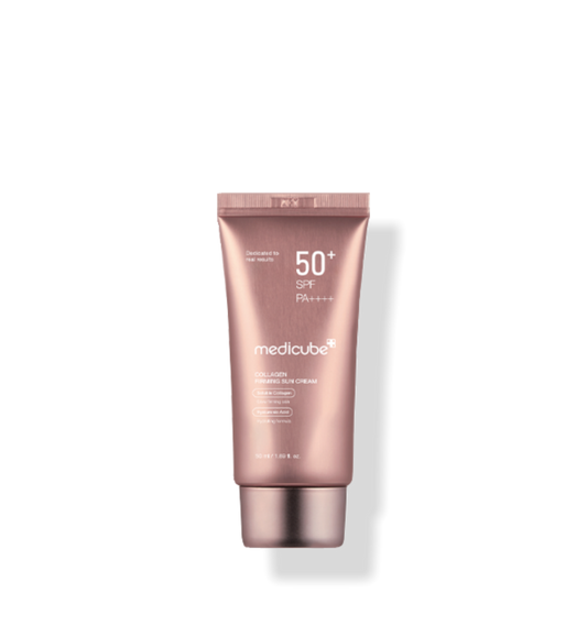 AgelessBeauty3000.com  medicube | Collagen Firming Sun Cream  Medicube sunscreen tube on a white background