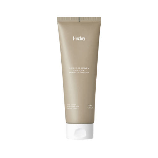 Huxley shampoo bar packaging on a white background  AgelessBeauty3000.com  Huxley   |  Body Scrub Moroccan Gardener