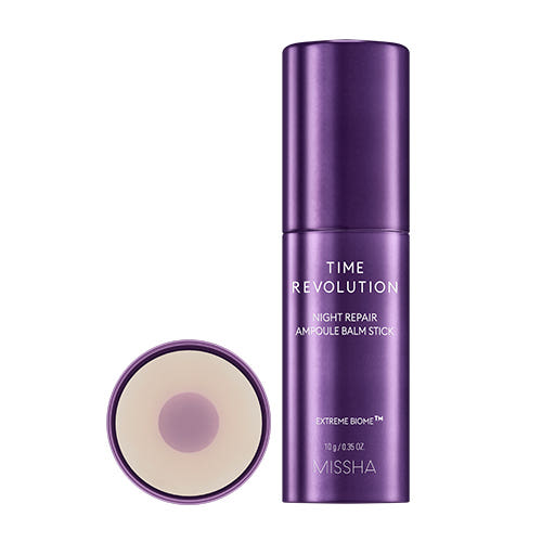 ThatKBeautyShop.com  MISSHA |Time Revolution Night Repair Ampoule Balm Stick   Purple cosmetic stick with balm on a white background, featuring Missha branding.