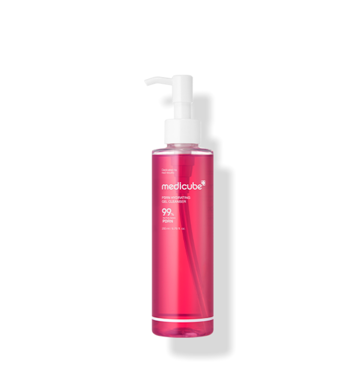 AgelessBeauty3000.com  medicube | PDRN Gel to Foam Cleanser Pink bottle with white pump labeled 'medicube' on a white background