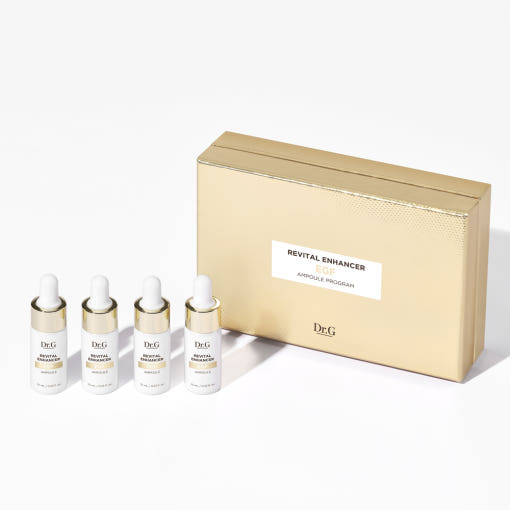 AgelessBeauty3000.com  Dr.G | Revital Enhancer EGF Ampoule Program Set of Dr.G skincare ampoules with a gold box on a white background