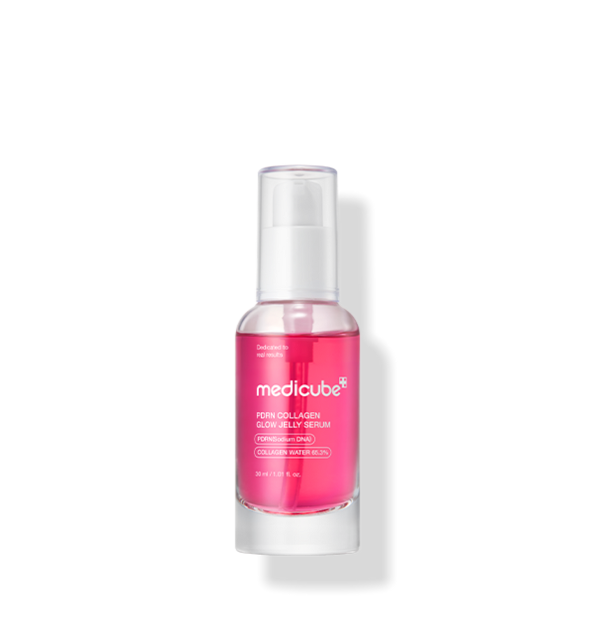 AgelessBeauty3000.com  medicube  | PDRN Collagen Glow Jelly Serum  Medicube pink collagen serum bottle on a white background