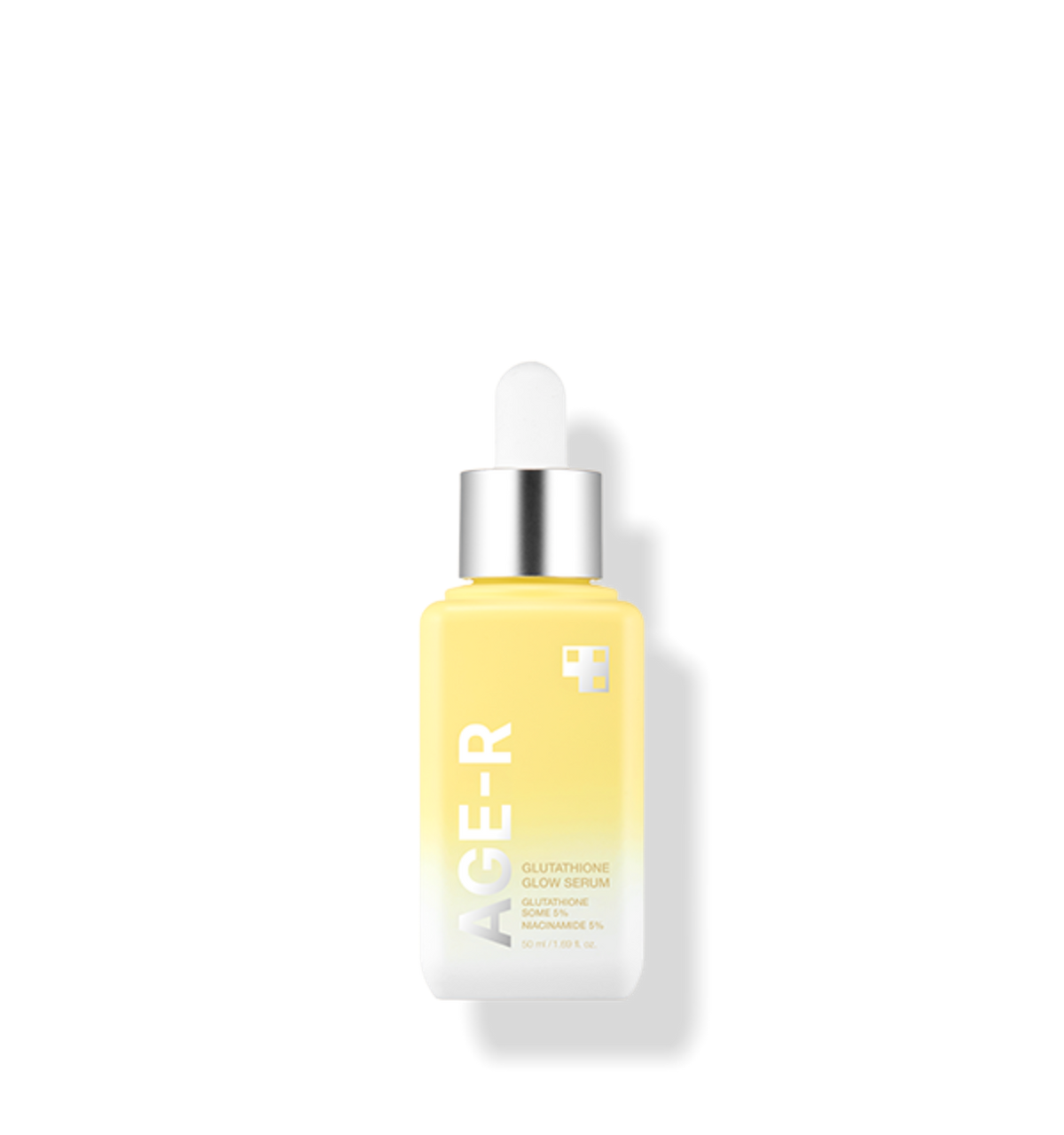 AgekessBeauty3000.com  medicube  | AGE-R Glutathione Glow Serum  Yellow skincare serum bottle with silver cap on a white background
