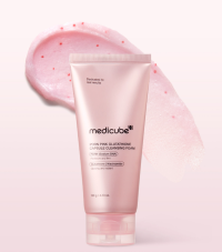 AgelessBeauty3000.com  medicube  | PDRN Pink Glutathione Capsule Cleansing Foam   Pink tube of Medicube cleansing foam on a white background