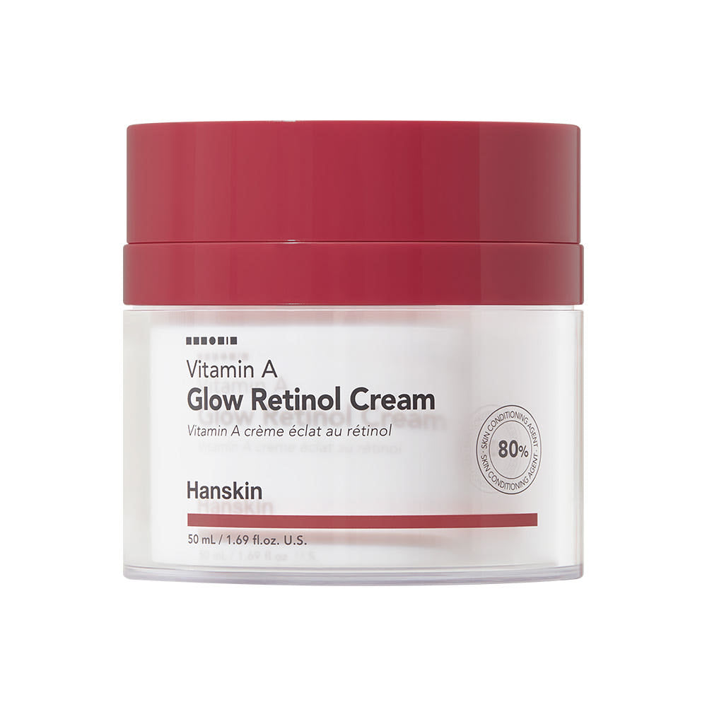 AgelessBeauty3000.com  Jar of Vitamin A Glow Retinol Cream by Hanskin on a white background