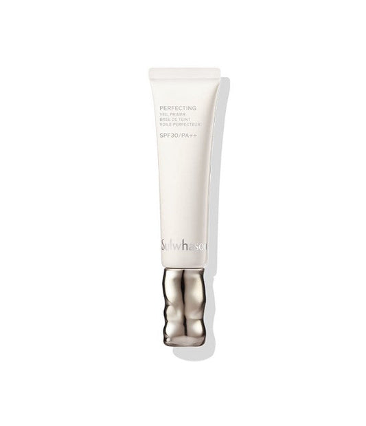 AgelessBeauty3000.com  Sulwhasoo | Perfecting Veil Primer SPF30 PA  Skincare tube with silver cap on a white background