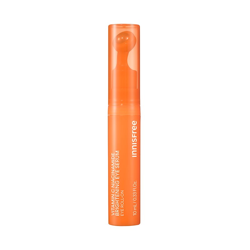 ThatKBeautyShop.com      Innisfree Vitamin C Niacinamide Brightening Eye Serum   Innisfree Vitamin C Niacinamide Brightening Eye Serum in an orange cylindrical tube with a clear cap, shown on a plain white background.